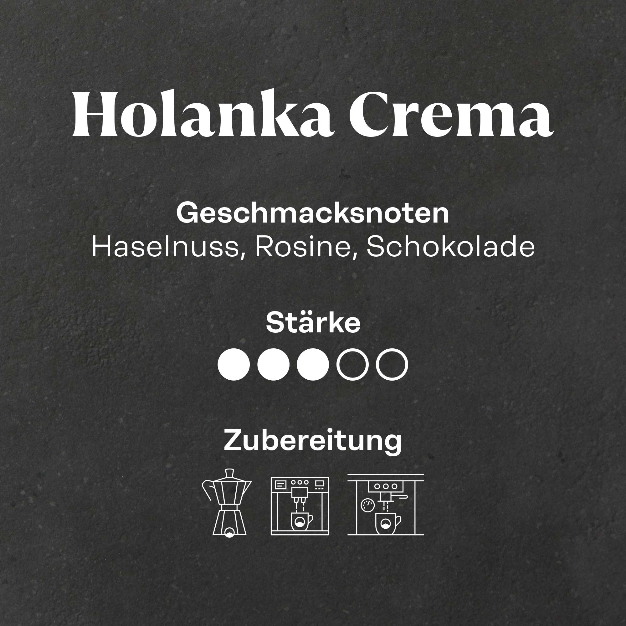 Holanka Crema Röstkaffee – Cupping Notes: Zartbitter & süßlich mit Haselnuss, Rosine & Schokolade