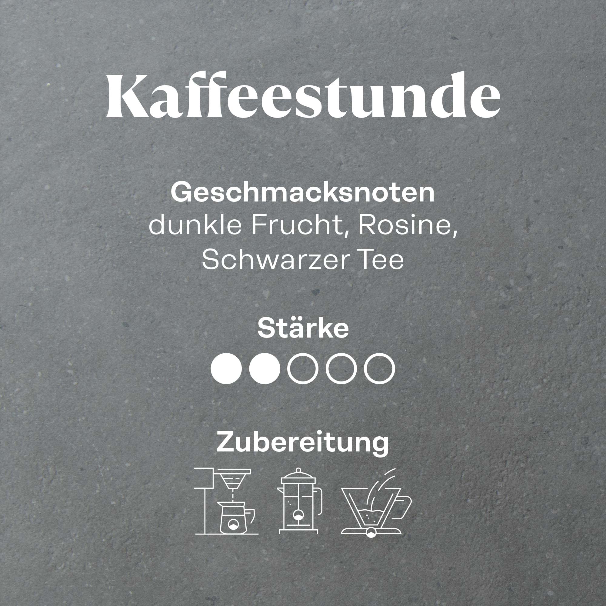 Kaffeestunde Röstkaffee – Cupping Notes: Fruchtig & komplex mit dunkler Frucht, Rosine & Schwarzem Tee